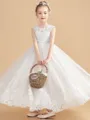 Ball Gown Scoop Ankle-Length Tulle Junior Bridesmaid Dresses With Appliques Lace