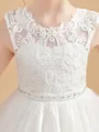Ball Gown Scoop Ankle-Length Tulle Junior Bridesmaid Dresses With Appliques Lace