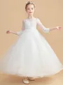 Ball Gown Scoop Ankle-Length Tulle Junior Bridesmaid Dresses With Appliques Lace