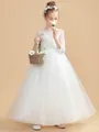 Ball Gown Scoop Ankle-Length Tulle Junior Bridesmaid Dresses With Appliques Lace