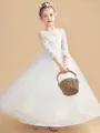 Ball Gown Scoop Ankle-Length Tulle Junior Bridesmaid Dresses With Appliques Lace