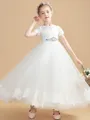 A-Line/Princess Scoop Ankle-Length Tulle Junior Bridesmaid Dresses With Belt/Sash