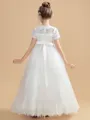 A-Line/Princess Scoop Ankle-Length Tulle Junior Bridesmaid Dresses With Belt/Sash
