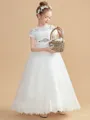 A-Line/Princess Scoop Ankle-Length Tulle Junior Bridesmaid Dresses With Belt/Sash