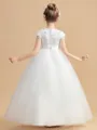 Ball Gown Scoop Ankle-Length Tulle Junior Bridesmaid Dresses With Appliques Lace