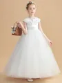 Ball Gown Scoop Ankle-Length Tulle Junior Bridesmaid Dresses With Appliques Lace