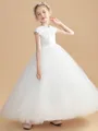 Ball Gown Scoop Ankle-Length Tulle Junior Bridesmaid Dresses With Appliques Lace