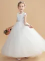 Ball Gown Scoop Ankle-Length Tulle Junior Bridesmaid Dresses With Appliques Lace