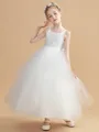 Ball Gown Straps Ankle-Length Tulle Junior Bridesmaid Dresses With Bow