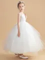 Ball Gown Straps Ankle-Length Tulle Junior Bridesmaid Dresses With Bow