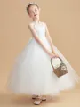 Ball Gown Straps Ankle-Length Tulle Junior Bridesmaid Dresses With Bow