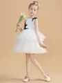A-Line/Princess Scoop Short/Mini Tulle Junior Bridesmaid Dresses With Appliques Lace