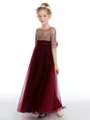 A-Line/Princess Scoop Ankle-Length Tulle Junior Bridesmaid Dresses With Bow