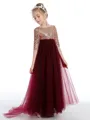 A-Line/Princess Scoop Ankle-Length Tulle Junior Bridesmaid Dresses With Bow