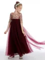 A-Line/Princess Scoop Ankle-Length Tulle Junior Bridesmaid Dresses With Bow