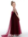 A-Line/Princess Scoop Ankle-Length Tulle Junior Bridesmaid Dresses With Bow