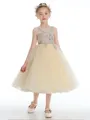 Ball Gown Scoop Tea-Length Tulle Junior Bridesmaid Dresses With Flower