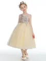 Ball Gown Scoop Tea-Length Tulle Junior Bridesmaid Dresses With Flower