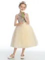 Ball Gown Scoop Tea-Length Tulle Junior Bridesmaid Dresses With Flower