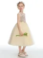 Ball Gown Scoop Tea-Length Tulle Junior Bridesmaid Dresses With Flower
