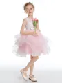 A-Line/Princess Scoop Short/Mini Tulle Junior Bridesmaid Dresses With Bow