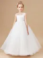A-Line/Princess Scoop Ankle-Length Tulle Junior Bridesmaid Dresses With Appliques Lace