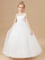 A-Line/Princess Scoop Ankle-Length Tulle Junior Bridesmaid Dresses With Appliques Lace