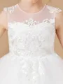 A-Line/Princess Scoop Ankle-Length Tulle Junior Bridesmaid Dresses With Appliques Lace