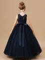 Ball Gown Scoop Ankle-Length Tulle Junior Bridesmaid Dresses With Belt/Sash