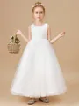 A-Line/Princess Scoop Ankle-Length Tulle Junior Bridesmaid Dresses With Bow