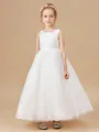 A-Line/Princess Scoop Ankle-Length Tulle Junior Bridesmaid Dresses With Bow