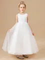 A-Line/Princess Scoop Ankle-Length Tulle Junior Bridesmaid Dresses With Bow