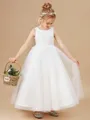 A-Line/Princess Scoop Ankle-Length Tulle Junior Bridesmaid Dresses With Bow