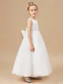 A-Line/Princess Scoop Ankle-Length Tulle Junior Bridesmaid Dresses With Bow