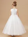 A-Line/Princess Scoop Ankle-Length Tulle Junior Bridesmaid Dresses With Appliques Lace