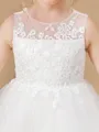 A-Line/Princess Scoop Ankle-Length Tulle Junior Bridesmaid Dresses With Appliques Lace
