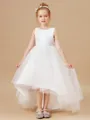A-Line/Princess Scoop Asymmetrical Tulle Junior Bridesmaid Dresses With Bow