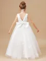 A-Line/Princess Scoop Asymmetrical Tulle Junior Bridesmaid Dresses With Bow