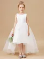 A-Line/Princess Scoop Asymmetrical Tulle Junior Bridesmaid Dresses With Bow