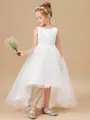 A-Line/Princess Scoop Asymmetrical Tulle Junior Bridesmaid Dresses With Bow