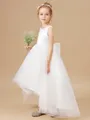 A-Line/Princess Scoop Asymmetrical Tulle Junior Bridesmaid Dresses With Bow