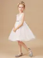 A-Line/Princess V-neck Knee-Length Tulle Junior Bridesmaid Dresses With Belt/Sash