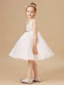 A-Line/Princess V-neck Knee-Length Tulle Junior Bridesmaid Dresses With Belt/Sash