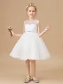A-Line/Princess Scoop Knee-Length Tulle Junior Bridesmaid Dresses With Belt/Sash
