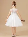 A-Line/Princess Scoop Knee-Length Tulle Junior Bridesmaid Dresses With Belt/Sash