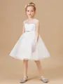 A-Line/Princess Scoop Knee-Length Tulle Junior Bridesmaid Dresses With Belt/Sash