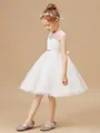 A-Line/Princess Scoop Knee-Length Tulle Junior Bridesmaid Dresses With Belt/Sash