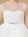 A-Line/Princess Scoop Knee-Length Tulle Junior Bridesmaid Dresses With Belt/Sash