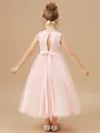 A-Line/Princess Scoop Tea-Length Tulle Junior Bridesmaid Dresses With Belt/Sash