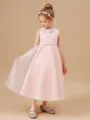 A-Line/Princess Scoop Tea-Length Tulle Junior Bridesmaid Dresses With Belt/Sash